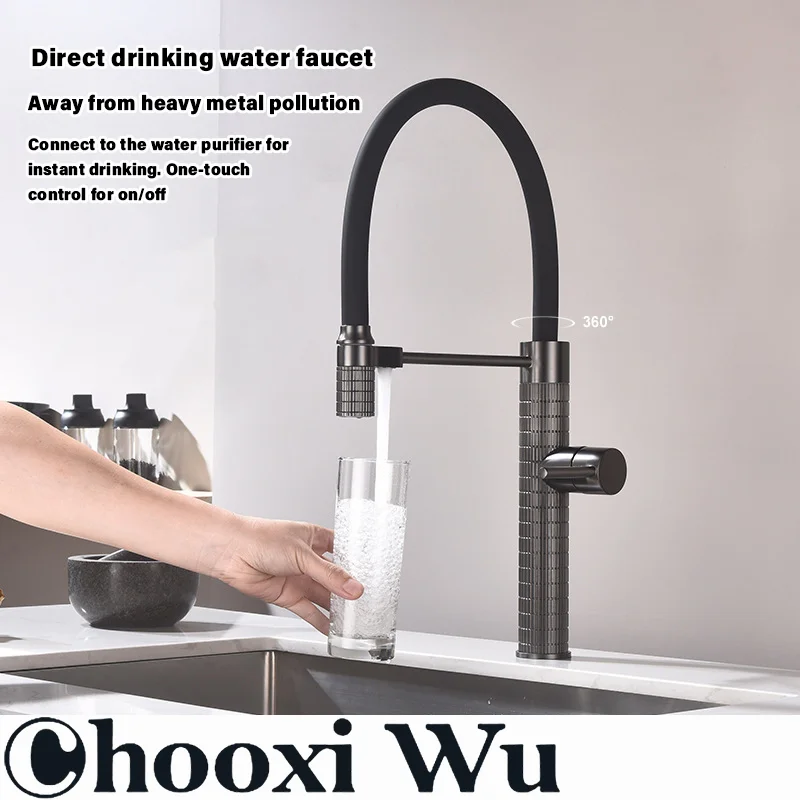 

CHOOXIWU Luxury Copper Kitchen Faucet Pull down High-End Design Carving Body for Hot Cold Water Taps Wash Basin Sink