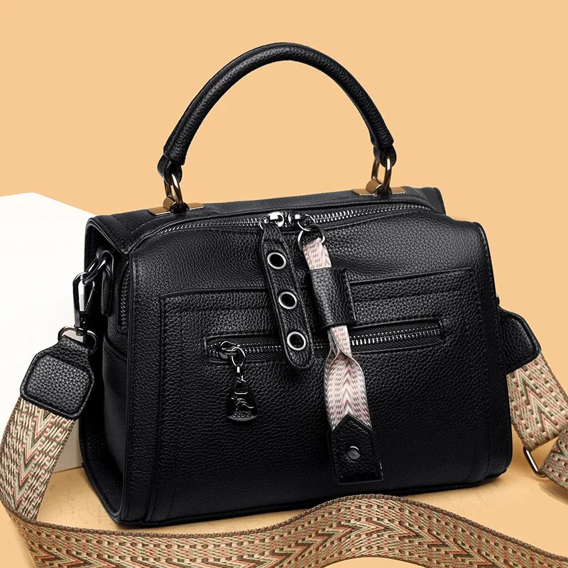 

High Quality Soft Leather Women's Handbag Luxury Designer Ladies Shoulder Crossbody Bag Female Casual Tote Bag Solid Color Purse