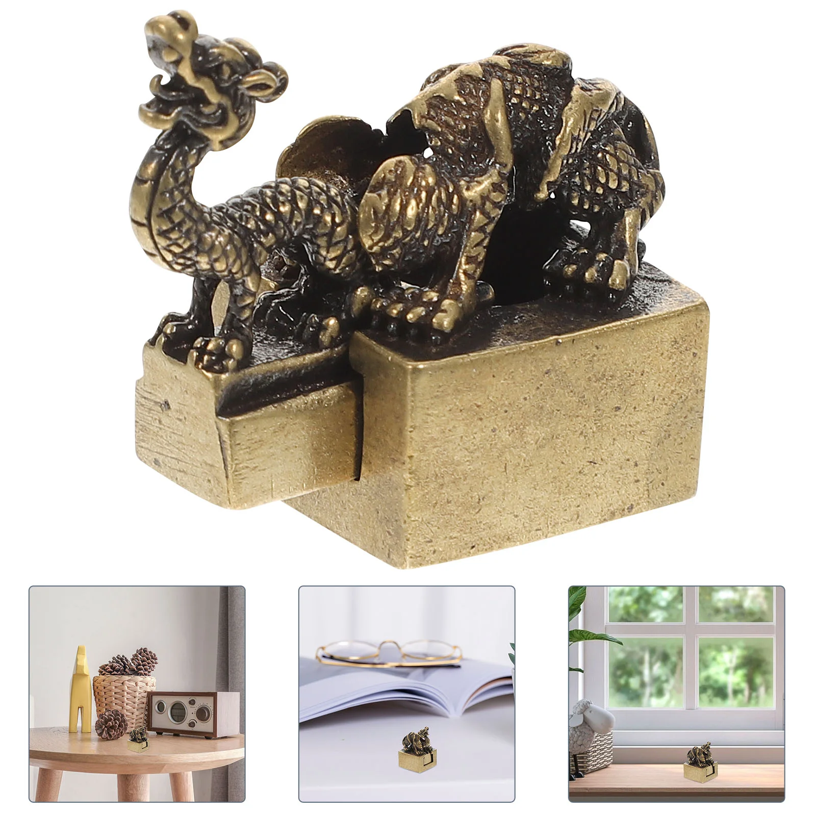 Qinglong Seal Chinese Zodiac Figurines New Year Animals Mini Desktop Ornament Decor