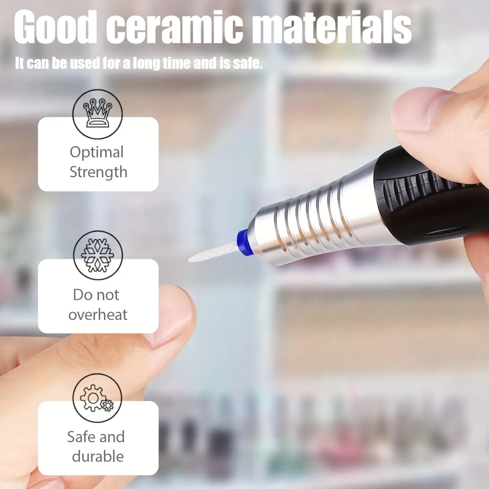 2 Or 4 Pcs Ceramic Nail Buffering Heads with 3/32 Inch Handle for Quick Gel Nail Polish Removal And Nail Keratosis Grindin
