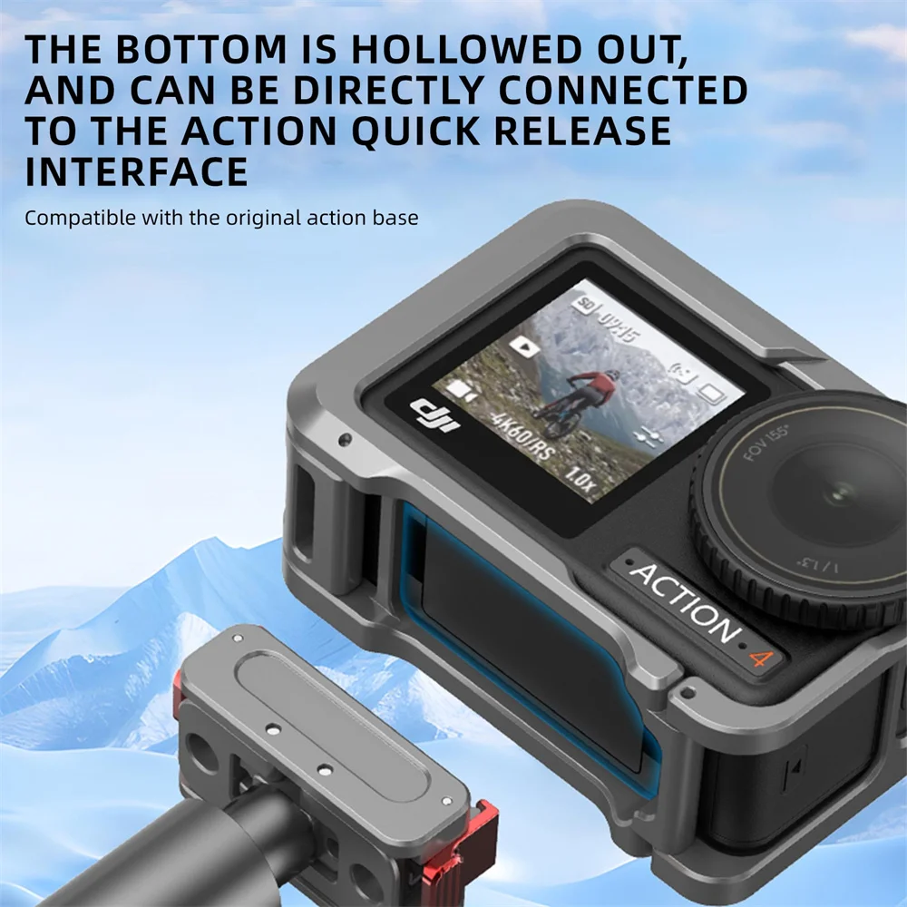 لـ OSMO ACTION 5PRO/4/3 قفص معدني سريع الإصدار GoPro حامل قابل للطي مع إطار حماية كامل للحذاء البارد