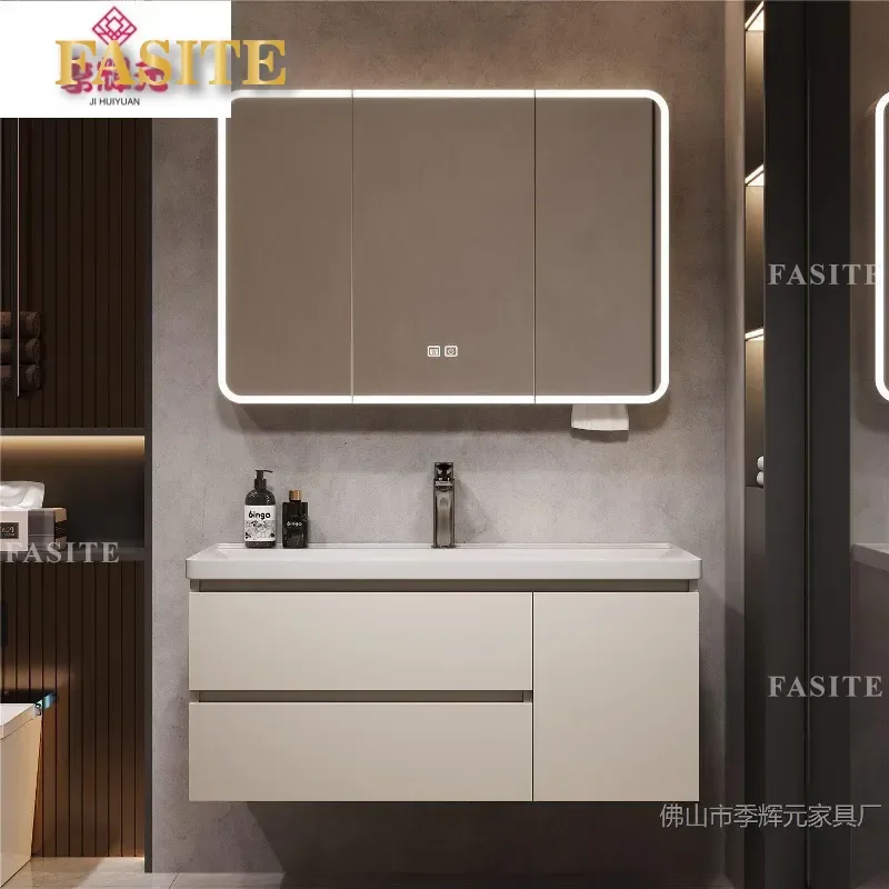 For Honeycomb Aluminum Bathroom Cabinet Light Luxury Washbasin Ceramic Integrated Basin Modern Vanity Unit Waterproof Storage
