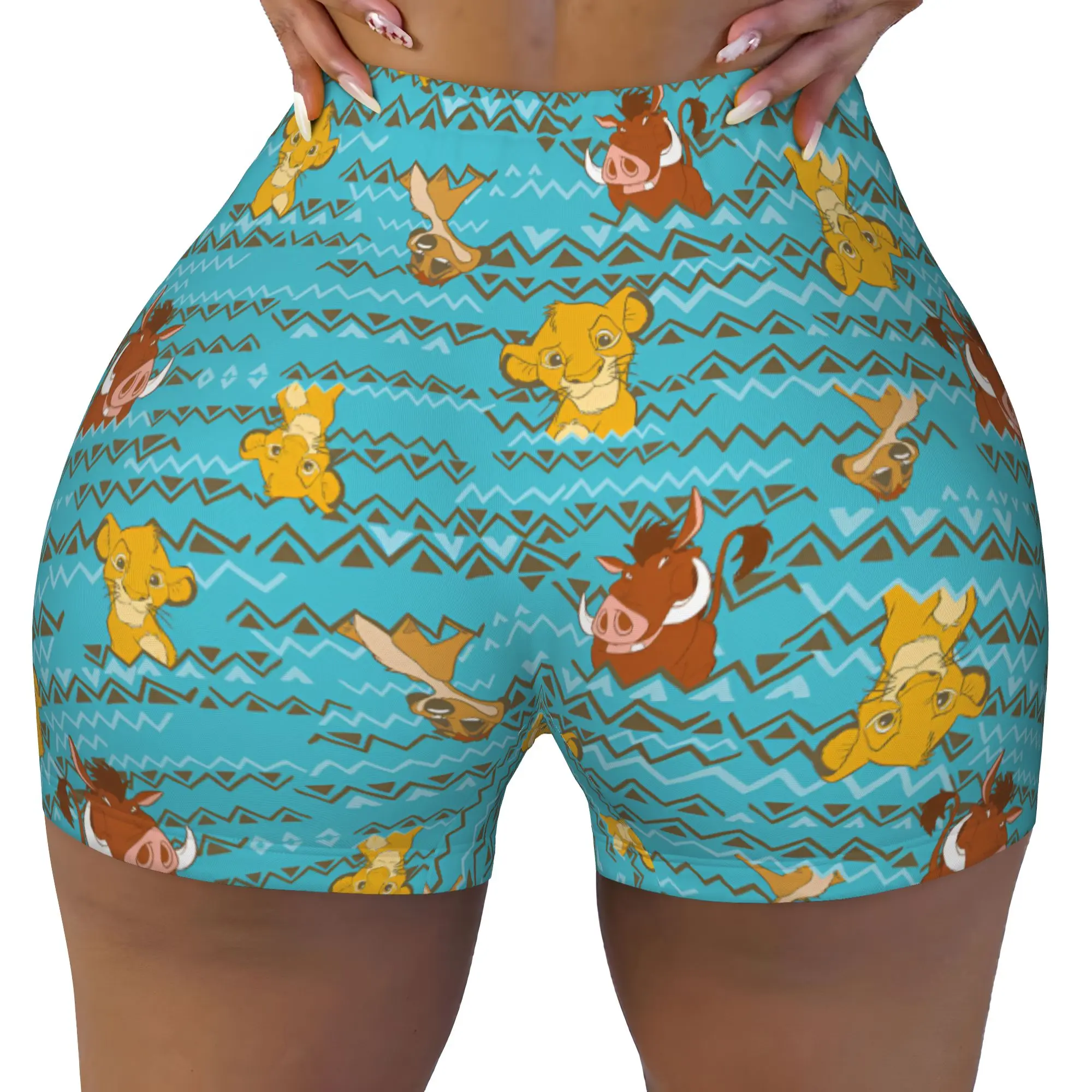 Custom Liones Anime Kinges Volleyball Biker Workout Shorts for Women Hakuna Matata Simba Gym Athletic Yoga Shorts