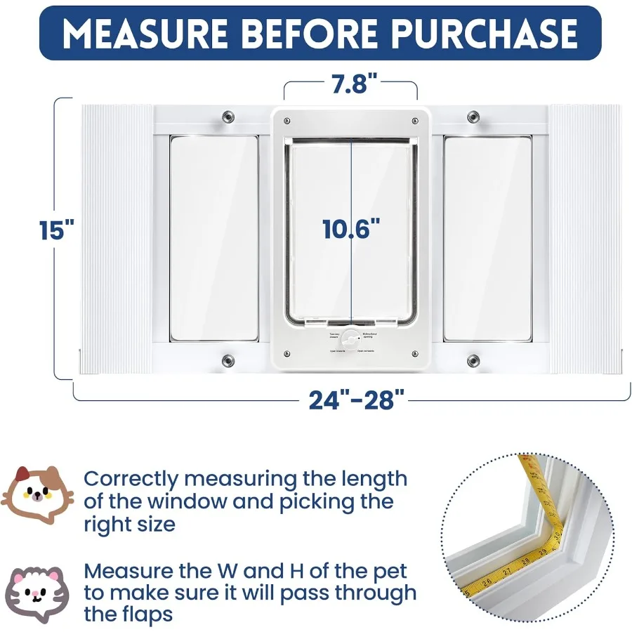 猫や小型犬用のフルサイズ窓ペットドア 幅調整可能 スライド窓に適合 10分で設置 アルミニウムフレーム HD高透明