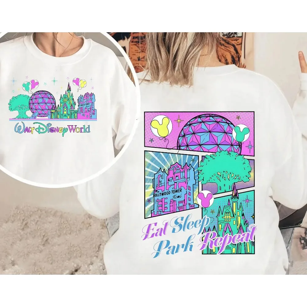 

Disney Eat Sleep Park Repeat Shirt 90s Pop Art Disney Parks Tee Magic Kingdom Epcot Animal Kingdom Graphic Parent-Child T-shirt