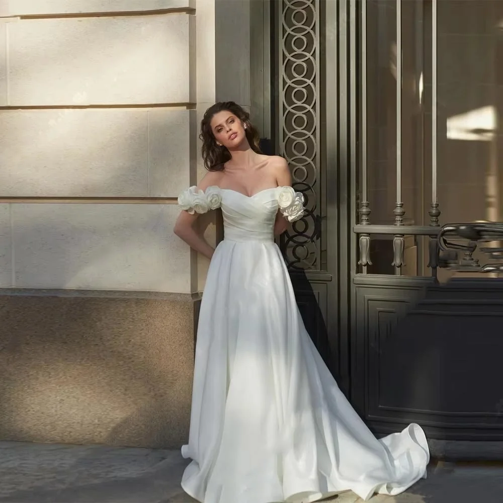 

Customized Charming Off The Shoulder Wedding Dress Lace Applique Exqusite Sweetheart Ruffles Bridal Gown Strap Vestidos De Novia