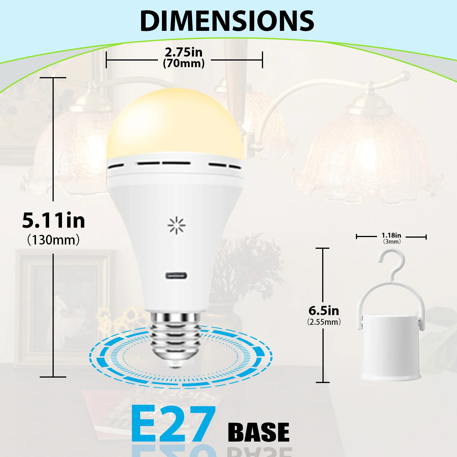 USB-C Rechargeable LED Light Bulb with Remote Control - E27 Emergency Light, Dimmable 7W Bulb for Home Power Outage