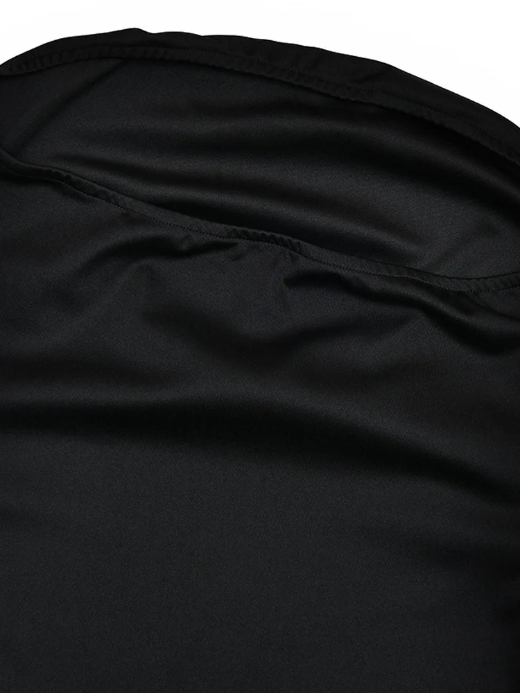 ชุดเดรสยาวสีดำซีทรูผ่าข้างประดับลูกไม้คลุมไหล่แบบโปร่งลายฉลุสไตล์บอดี้คอน