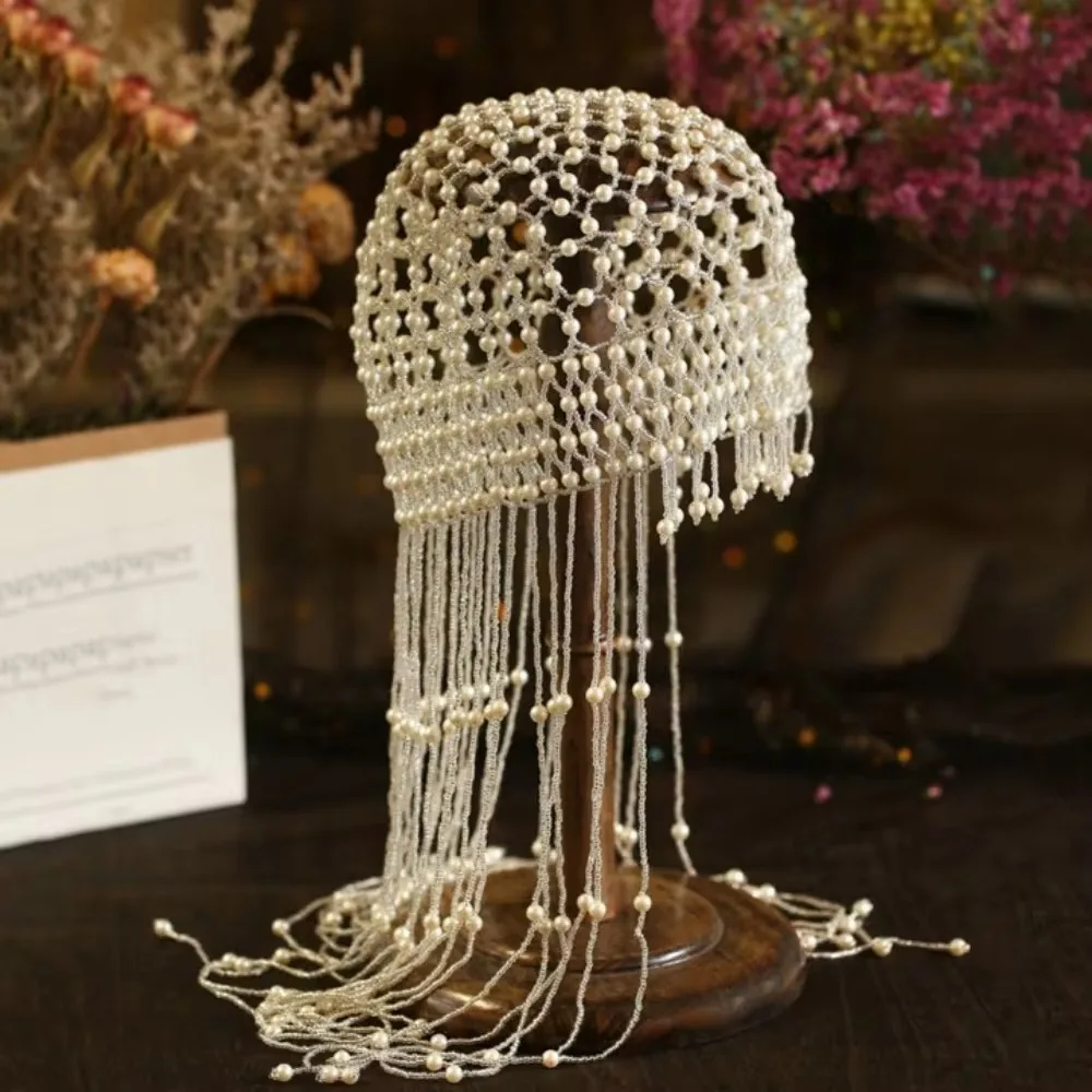 

Sophisticated Pearls Tassels Beaded Headwear Adornment Soft Headpiece Delicate Hair Accessory For Stage Performances