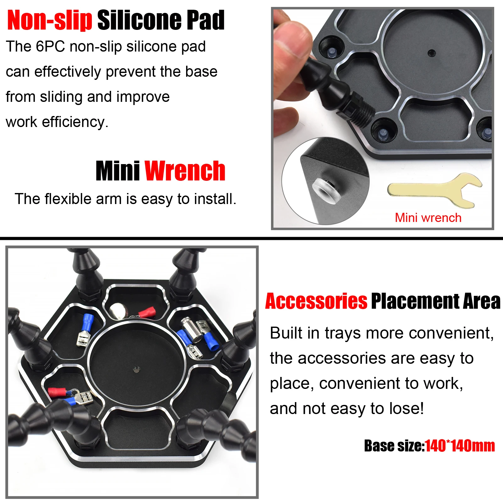 Toolour Welding Helping Hand Soldering Third Hands with 3X LED Magnifier 6 Flexible Arms Aluminum Base for Soldering , Repair