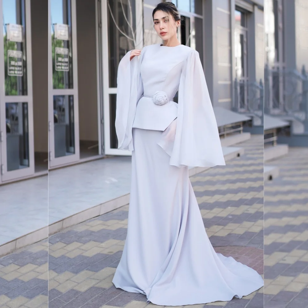 

Customized Pastrol Unisex Jersey Pleat Flower A-line Scoop Neck Long Dresses Bespoke Occasion Exquisite