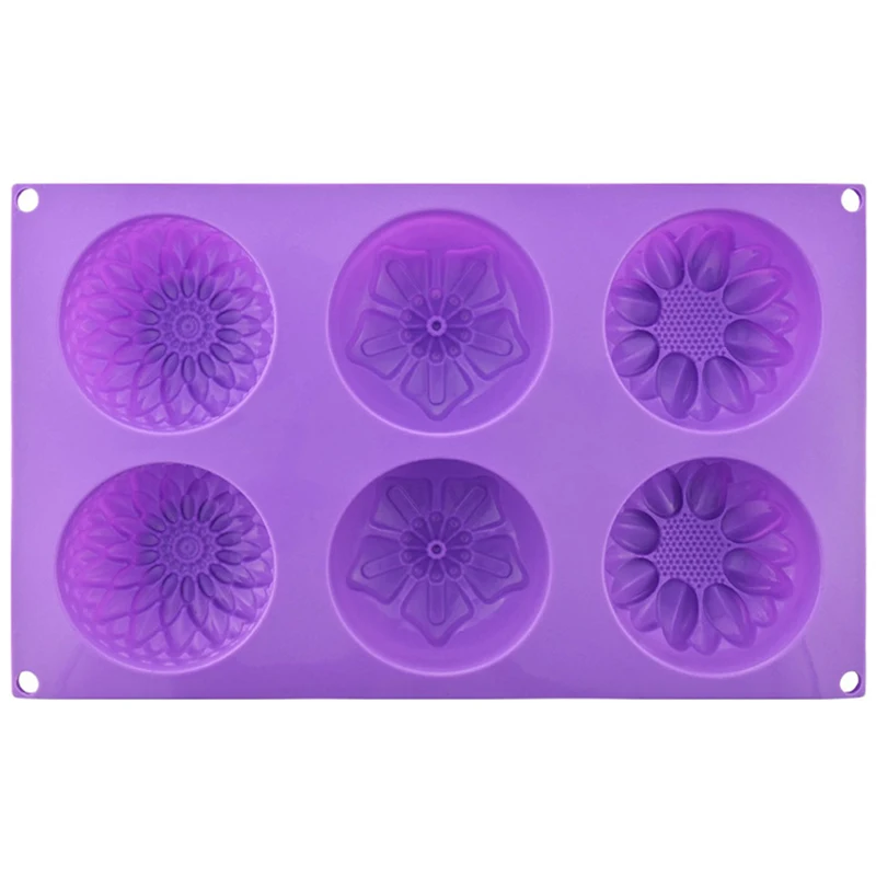 Silicone Soap Molds 6 Cavities Flower Silicone Molds for Homemade Craft Soap Mold Cake Mold / Chocolate Mold ＆ Ice Cube Tray