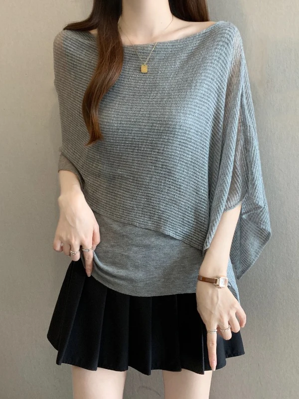 Ladies Summer Ice Silk Short Sleeve T-Shirt Kimono Shoulder Wrap Casual Style plus Size Comfortable Top Korean Version Loose Fit