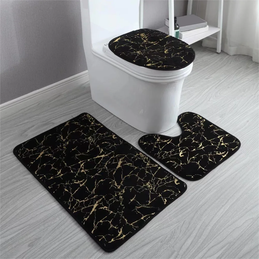 Soft Bath Mats Bathroom Mat Set Easy Maintenance Faux Rabbit Pelt Black And Gold Bathroom Rug Set Luxury Bathroom Rug