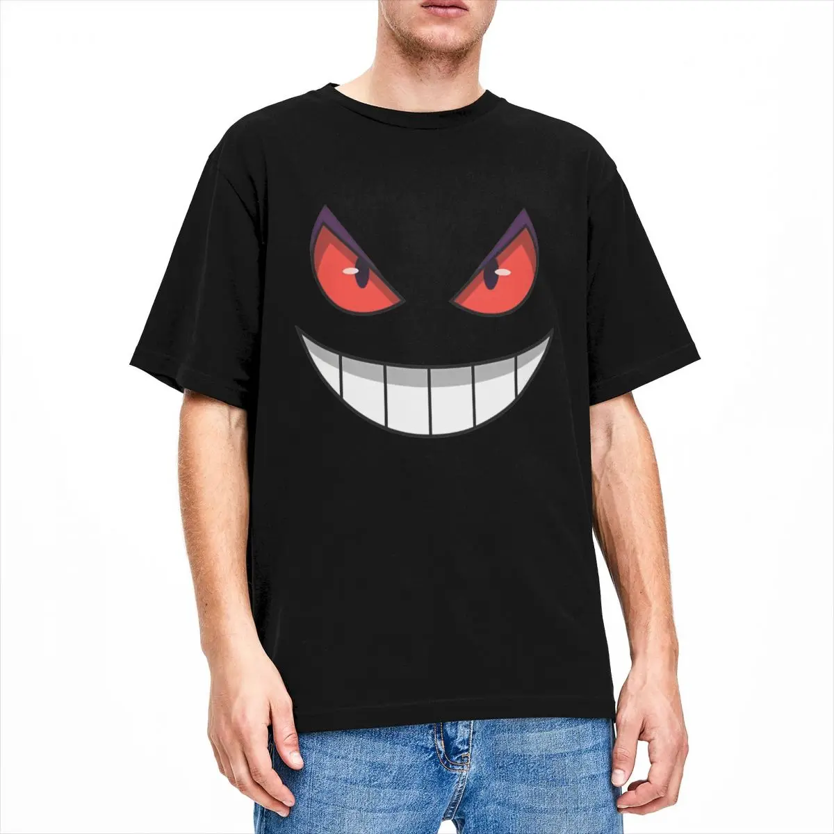 Camisetas de Pokemon Gengar para hombre, ropa de algodón, ropa de calle de playa, camiseta de manga corta con cuello redondo, camiseta informal Harajuku