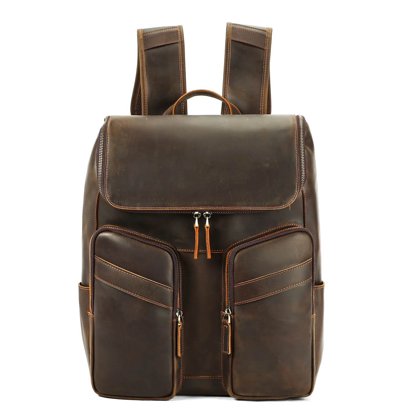 Crazy Horse Leather Backpack Genuine Leather Men's 16 Inch Laptop Backpack Large Capacity Premium Casual Backpack