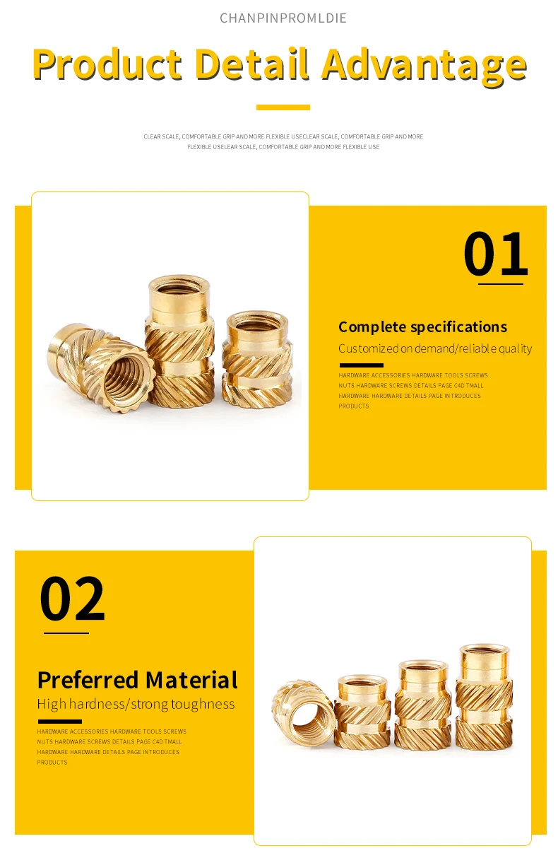 M2 M2,5 M3 M4 M5 M6 Heat Set Einsatz Mutter Werkzeug Gewinde Rändel Messing Einsatz für Kunststoff 3D Druck Hot Melt Mutter Sortiment Kit – Detail 6