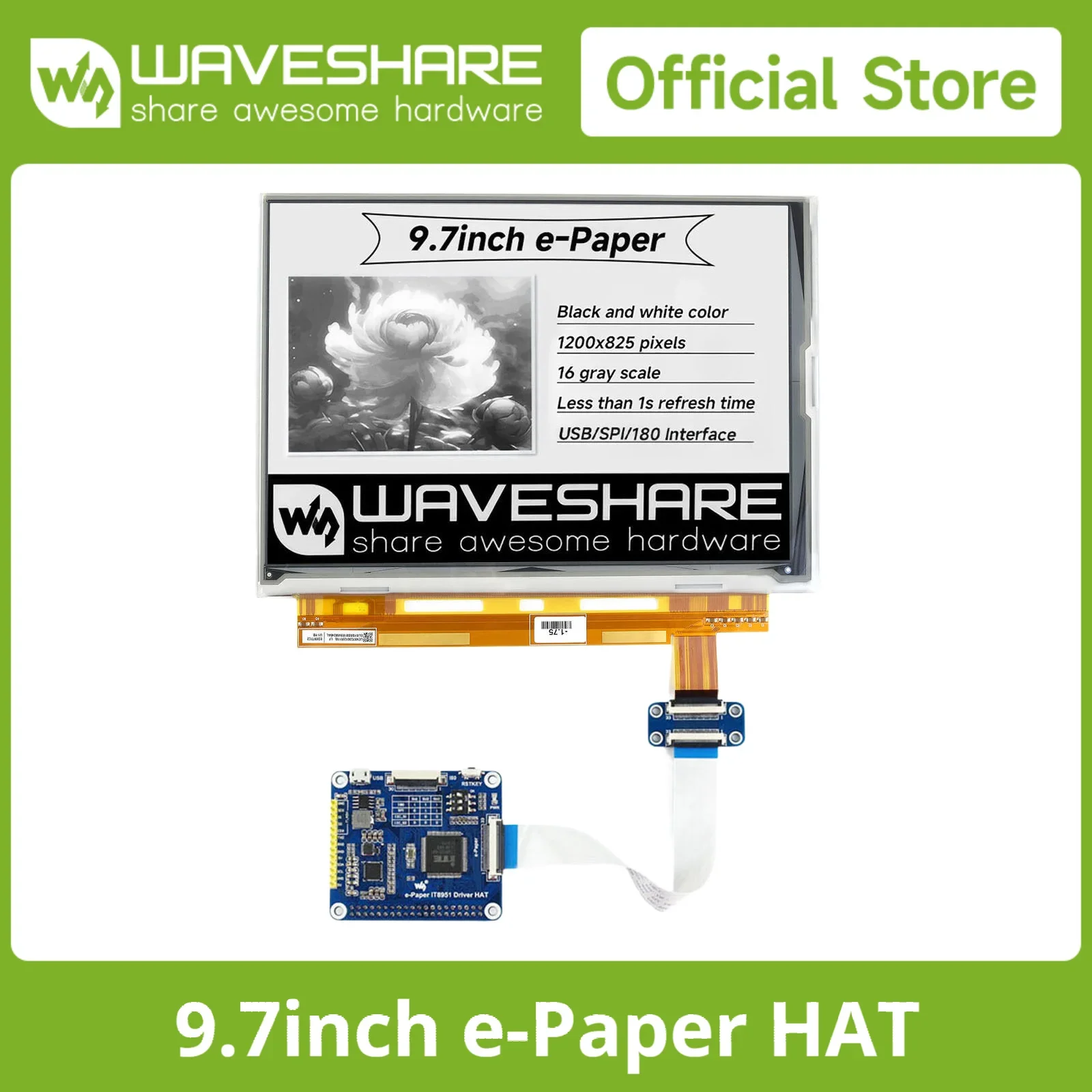 

Waveshare 9,7-дюймовый дисплей E-Ink HAT для Raspberry Pi 5/4B/3B/Zero/Zero W/Zero WH/2B/3B/3B+ электронная бумага с интерфейсом USB/SPI/I80