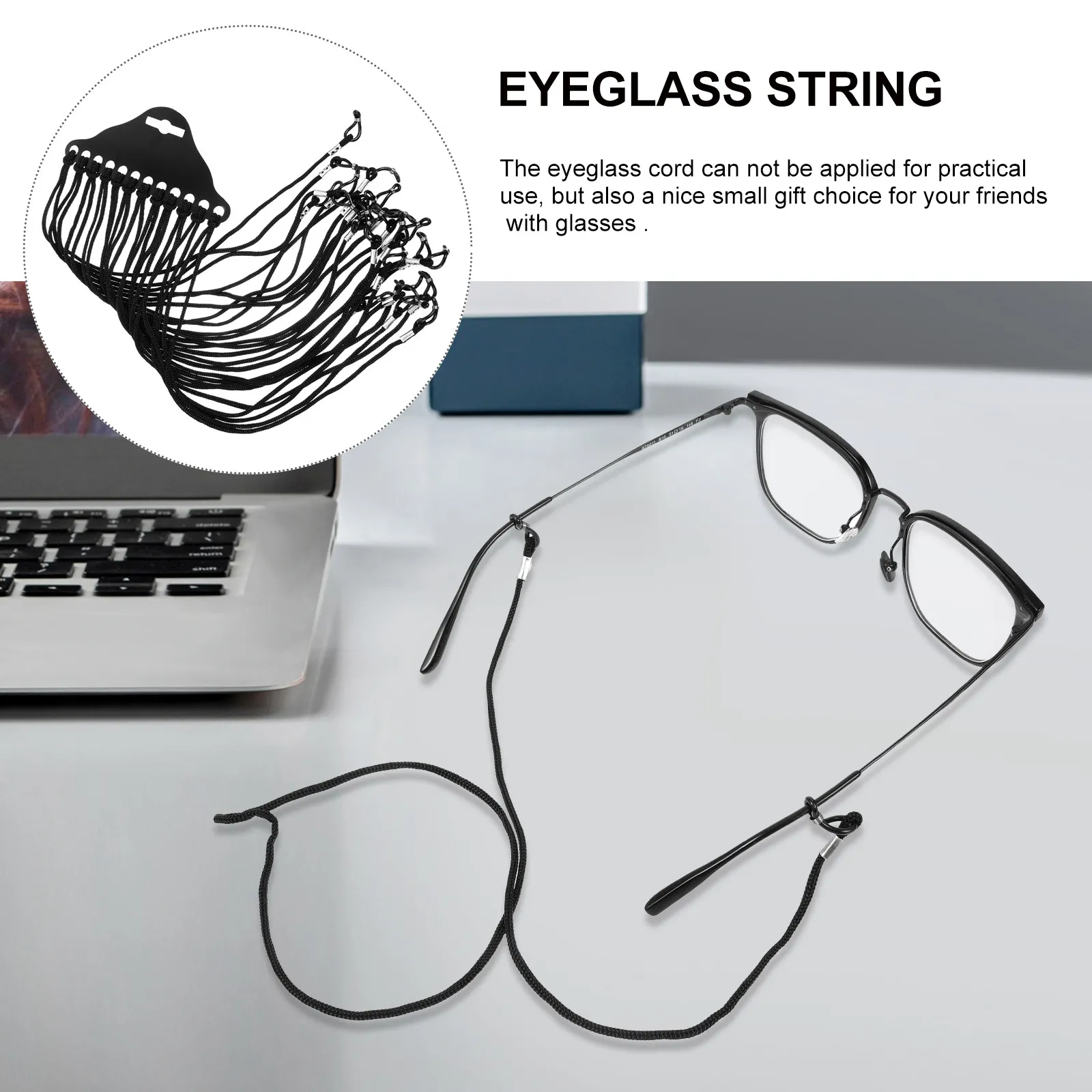12Pcs Nylon Black Eyeglass String Scratch Resistant Anti-Slip Eyewear Cord Holder Neck Strap Suitable for Sunglasses Reading