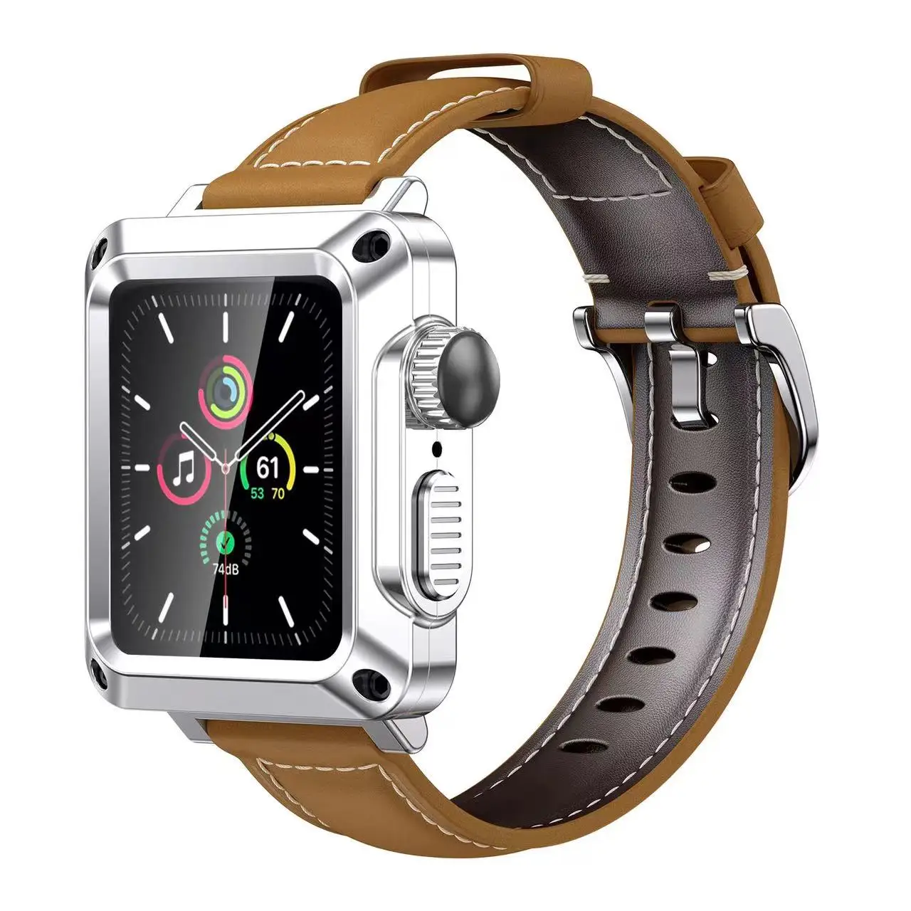 Leather Strap+Case For Apple Watch 6 5 4 SE 44mm 40mm Metal stainless steel protective glass case For iWatch 3 42mm 38mm Correa