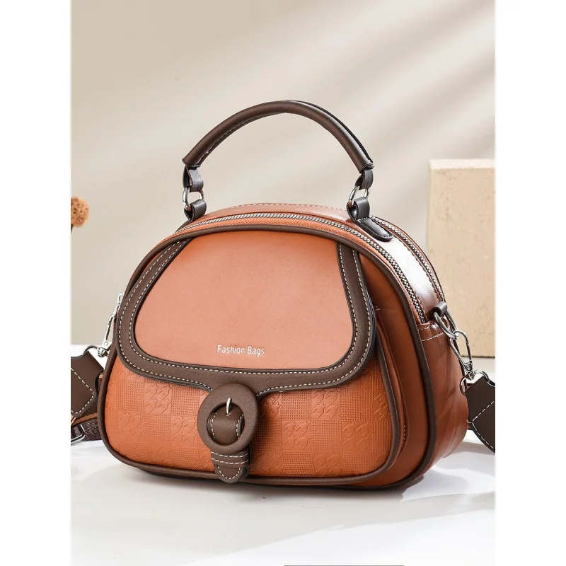 Lightweight handbag2026New stylish color-blocked soft leather shoulder bag with large capacity and unique design, crossbody bag
