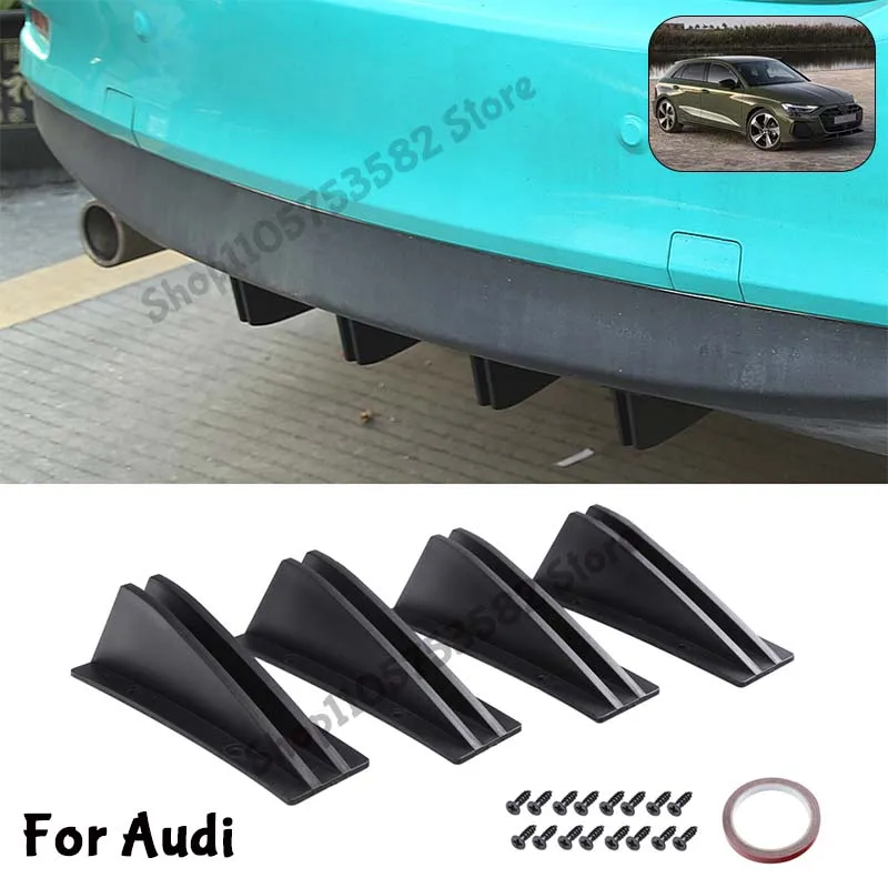 For Audi Rear Bumper Shark Fin Diffuser Carbon Fiber Lip Spoiler Airflow Anti-Collision Protector