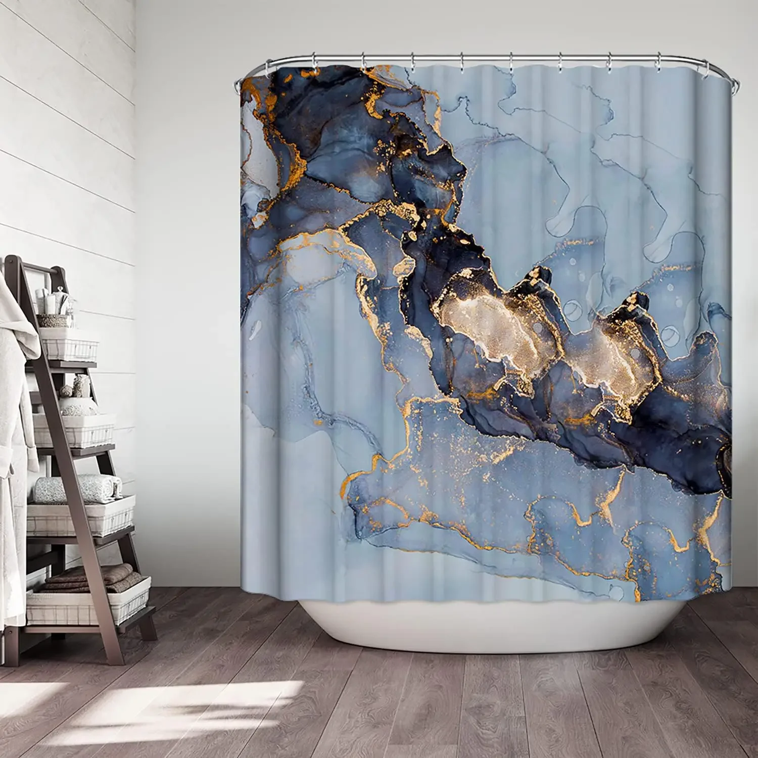 Blue Gold Marble Shower Curtains Golden Cracked Lines Abstract Modern Home Washable Polyester Fabric Bath Curtain Bathroom Decor