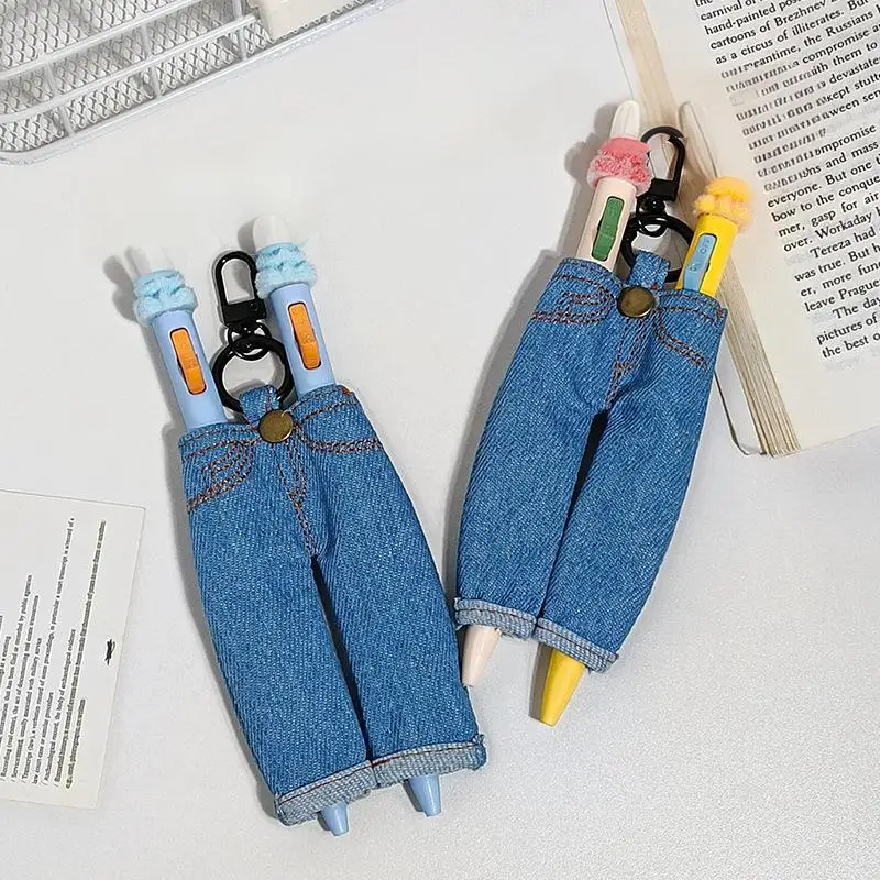 Ins Creative Mini Denim Pants Pen Holder Clip Vintage Denim Skirt Pencil Case Keyring Pendant Portable Fabric Stationery Bag