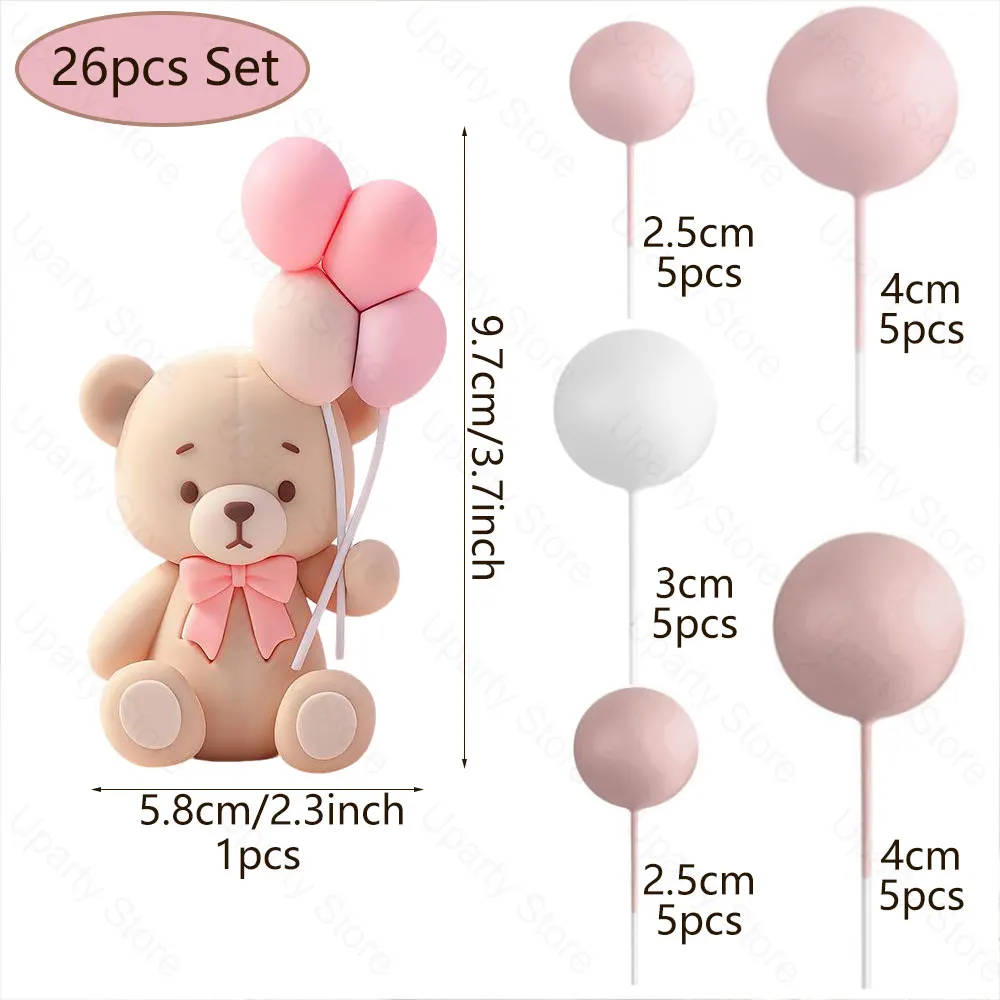 Erröten rosa Bär Kuchen Topper nackt staubige rosa Kugeln Bär hält Luftballons Kuchen Topper für 1. Geburtstag Babyparty DIY Kuchen Dekor – Detail 3