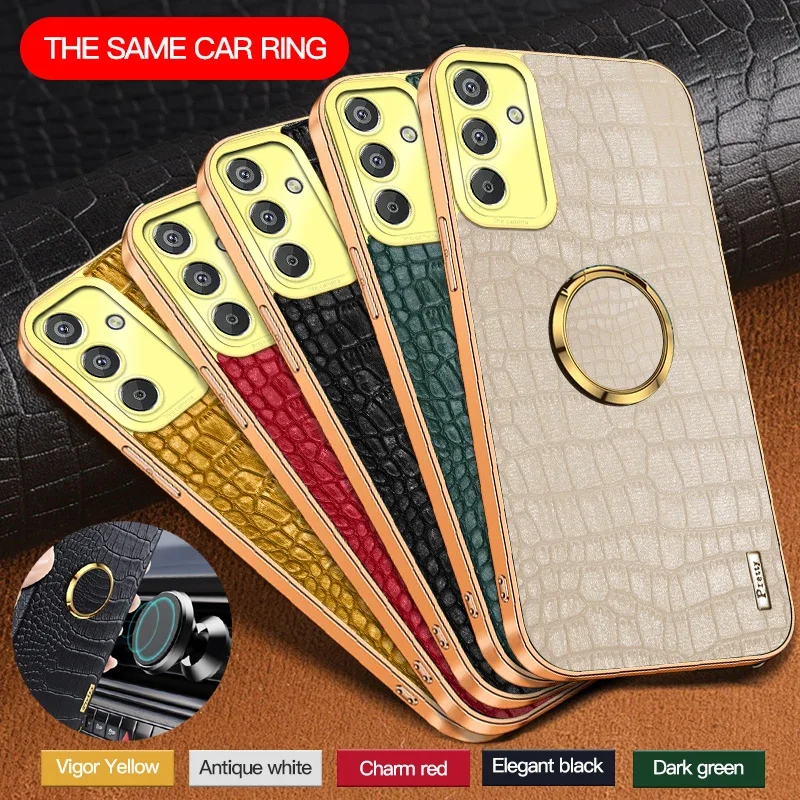 Для Samsung Galaxy M54 M15 M52 M53 M13 4G M14 5G Мягкий чехол из искусственной кожи крокодила, противоударный магнитный держатель с кольцом, чехол для телефона