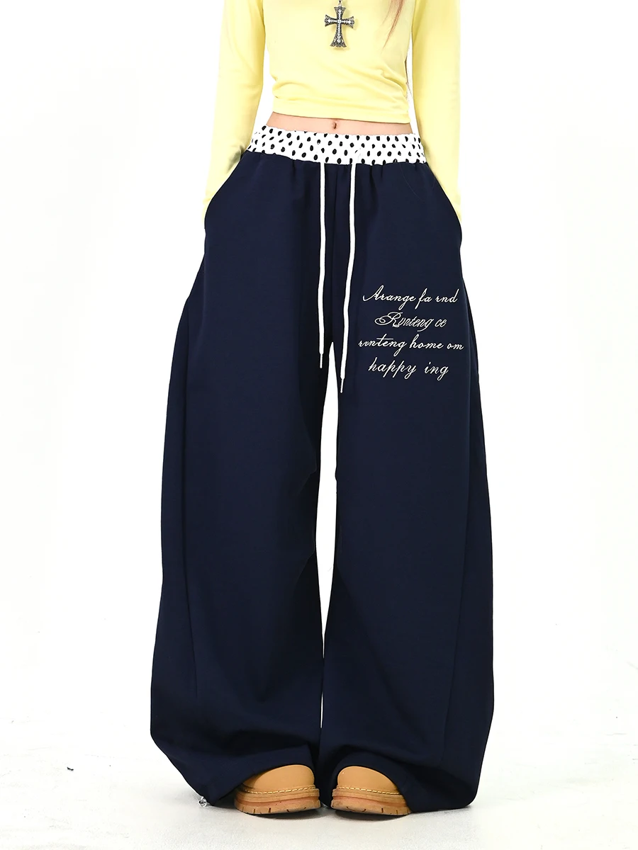 

Весна 2026: Новые женские повседневные брюки в горошек, широкие, свободные, в пол, в корейском стиле, модные, с пэчворком