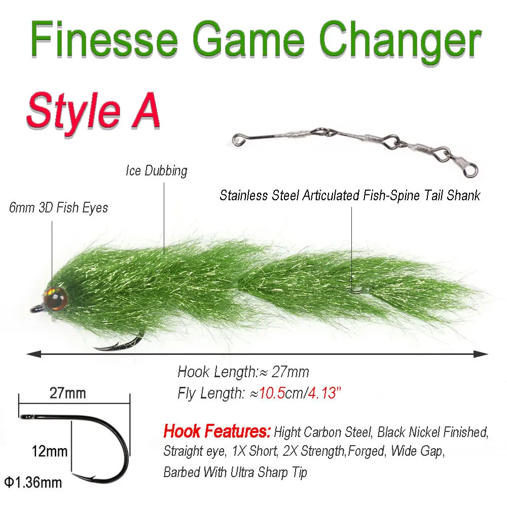 Vampfly 1PCS 10.5cm Finesse Game Changer Streamer Articulated Fish Spine Fly For Trout Tarpon Saltwater Game Fishing Lures 1/0#