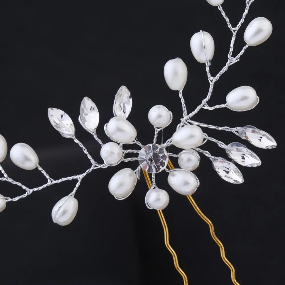 Crystal Rhinestone Hairpin, Lustrous Pearl Bridal Hair Clip, Elegant Women Wedding Decor Hair Style Accessory ﻿