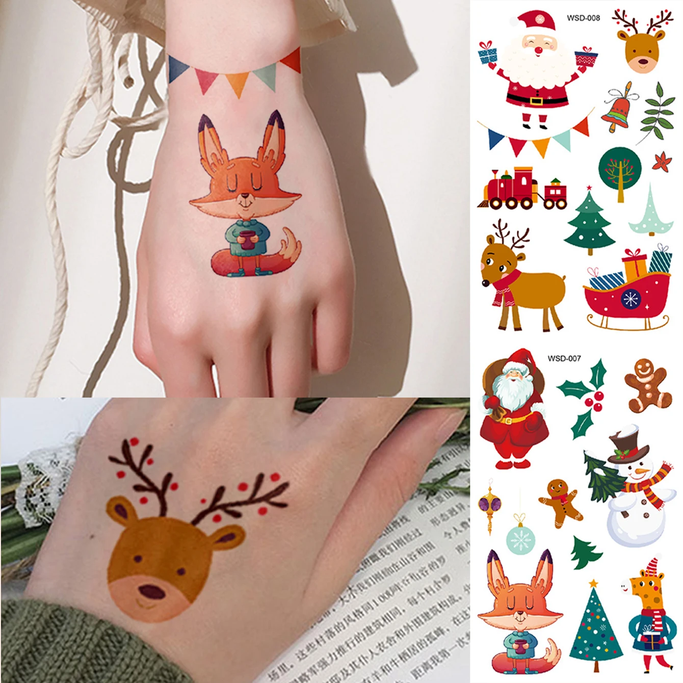 

2 шт. водостойкая временная татуировка наклейка Рождественская вечеринка мультфильм снежинки Санта-Клаус дерево поддельные татуировки флэш-тату для женщин и мужчин
