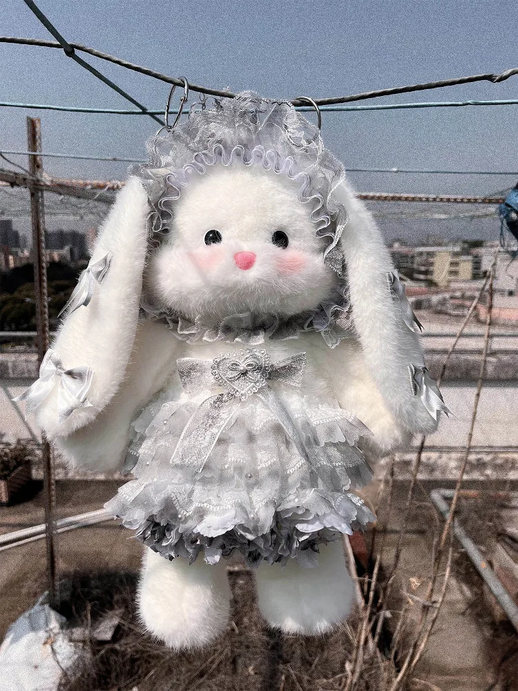 Original Lolita Handmade Gradual Change Lace Bag Large Capacity Plush Rabbit Doll Crossbody Bag Backpack