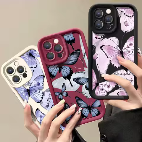 Luxury Purple Pink Butterfly Phone Case For Samsung Galaxy A15 A14 A12 A11 A10S A22 A20 A05S A05 A04S A04E A04 A03 A03S 5G Cover