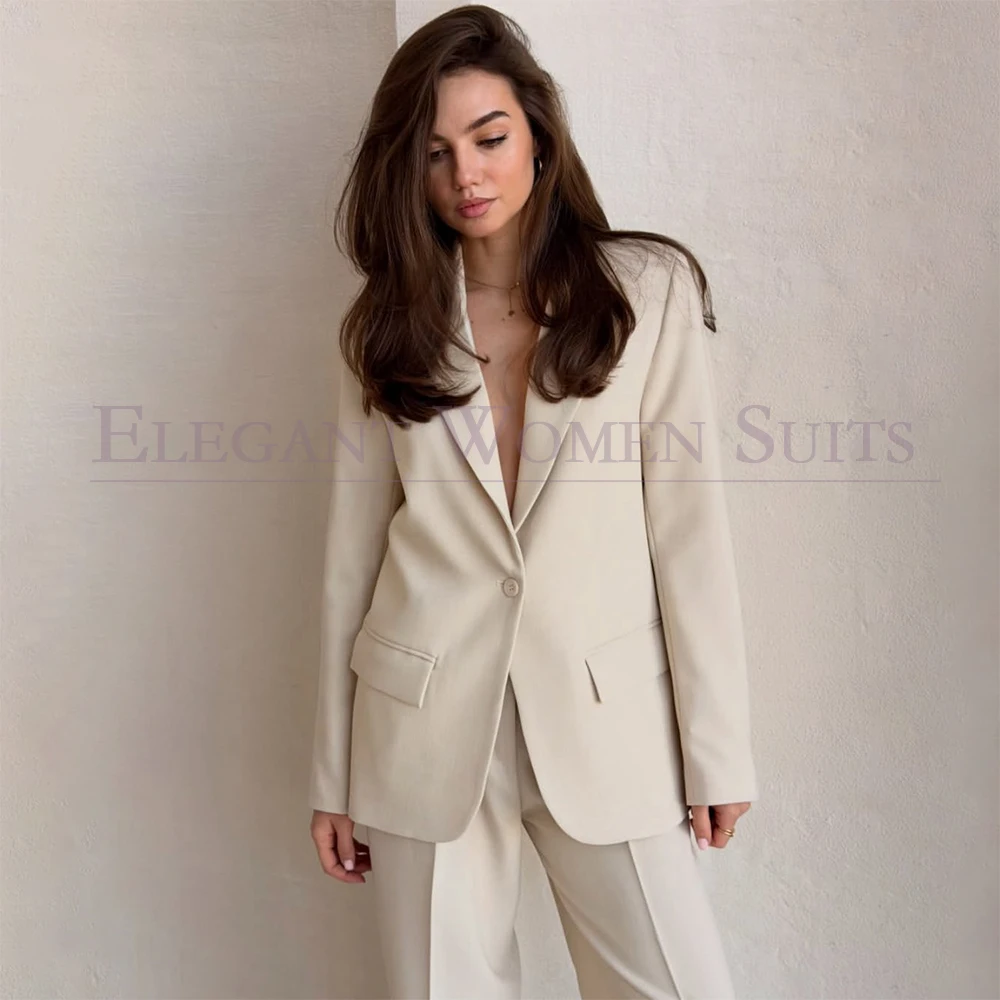 

Minimalist Solid Color Women's Suits Office Lady One Button Office Blazer Wide Leg 2 Piece Jacket Pants Sets High Quality Terno