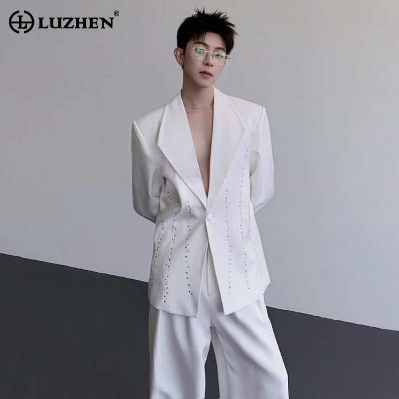 

LUZHEN лоскутный полосатый текстурированный повседневный пиджак с блестками, мужской корейский модный элегантный темперамент, одежда высокого качества JY4146