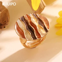 Fashion Drip Oil Geometric Round Rings for Women Accessories Trendy Elastic Adjustable Wide Gold Color Ring Party Jewelry Gift