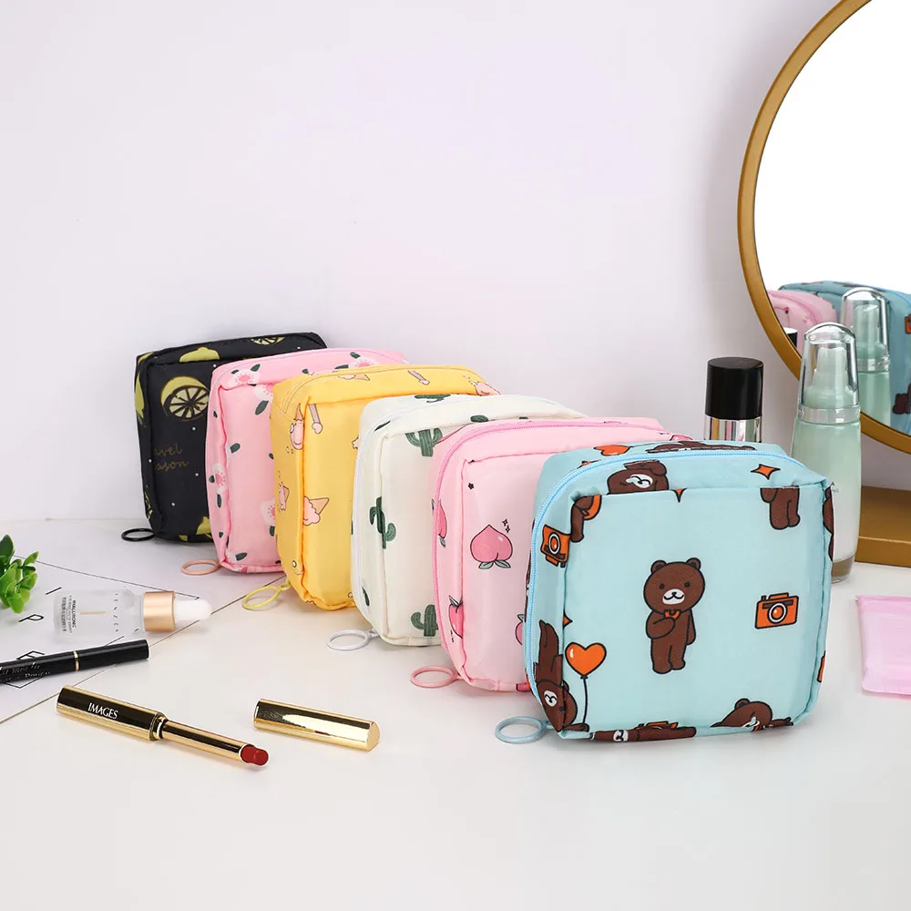 Sanitary Napkin Storage Bag Mini Folding Women Cute Bag For Gaskets Napkin Towel Storage Bags Girls Travel Makeup Bag Tampon