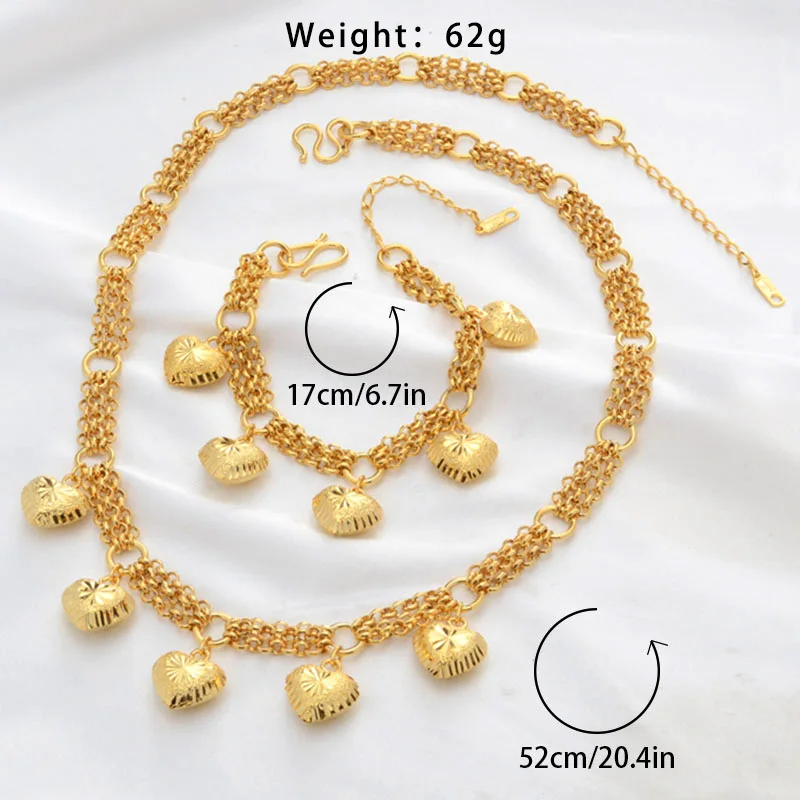 Diana Baby Jewelry Sets Heart Charm Necklace Bracelet Bridal Wedding Dubai 18K Gold Plated Jewellery Accessories For Women Gift