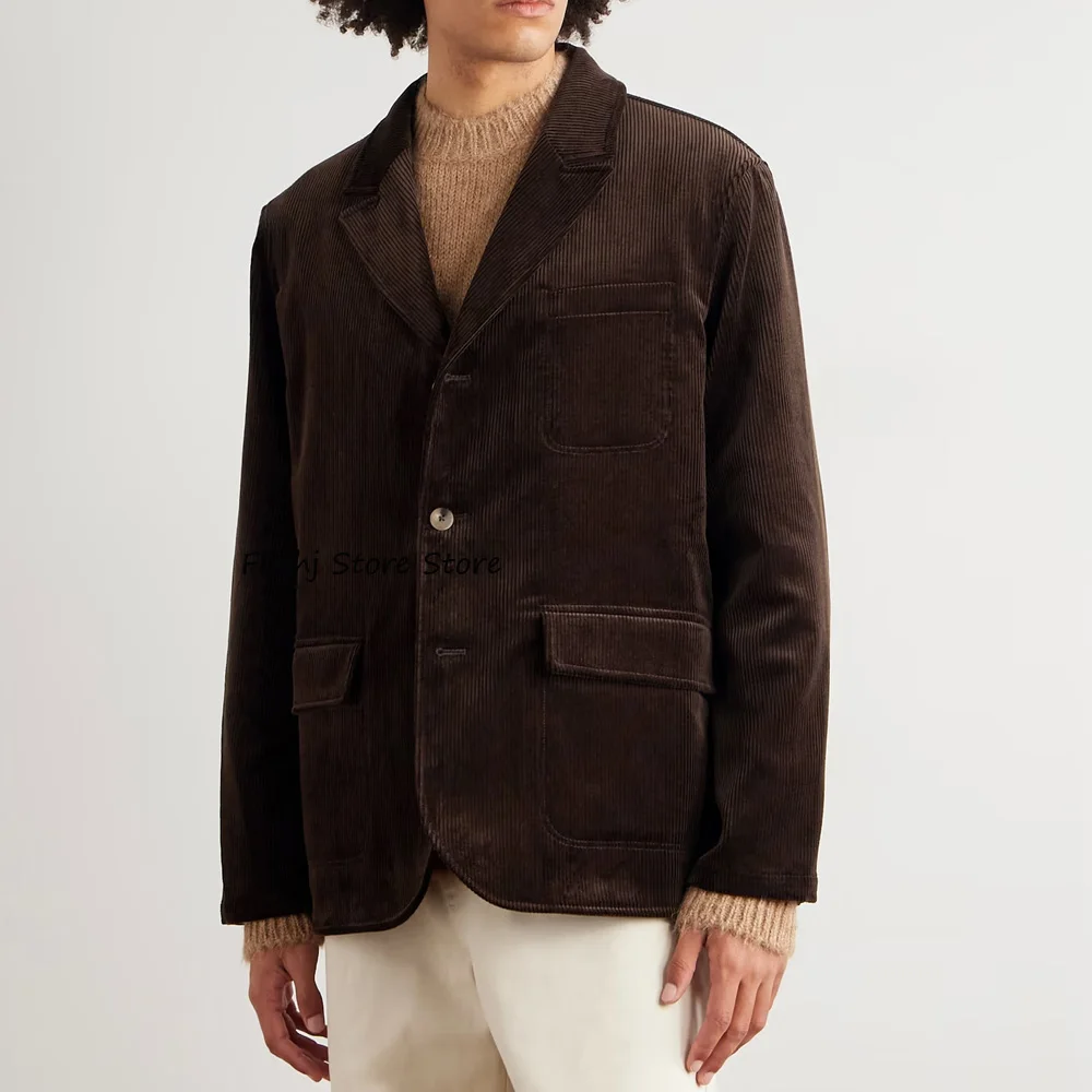 

Suit Jackets for Man Jackets High Quality Peak Lapel Three Buttons Men's Social Coat Corduroy Fabric Casual Style Urban Blazers