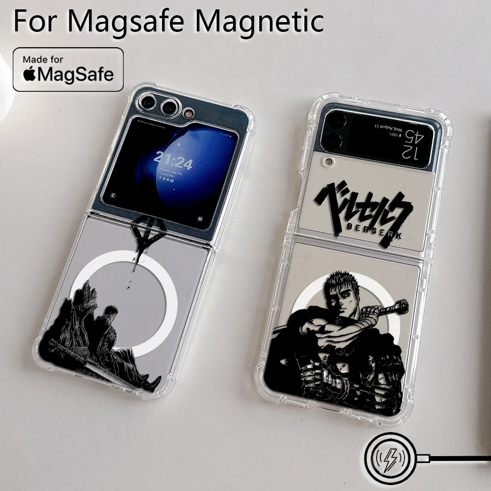 New Anime Berserk Guts Magsafe Magnetic Phone Case for Samsung Galaxy Z Flip 3 4 Z Flip 5 6 Z 5G Soft Transparent Back Cover