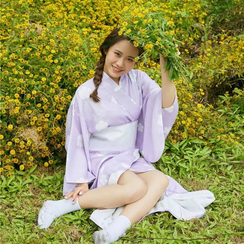 

Retro Japanese Kimono Style Bathrobe Photography Dress Purple Artistic Women's Clothing Shrine Girl Theme Traditional Ethnic ...