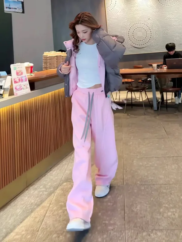 

Unique ey ort Cotton Jaet Women's Winter Thiened Bread Sle Outerwear Pants Set High Waist Long Sve Hoodie Korean...