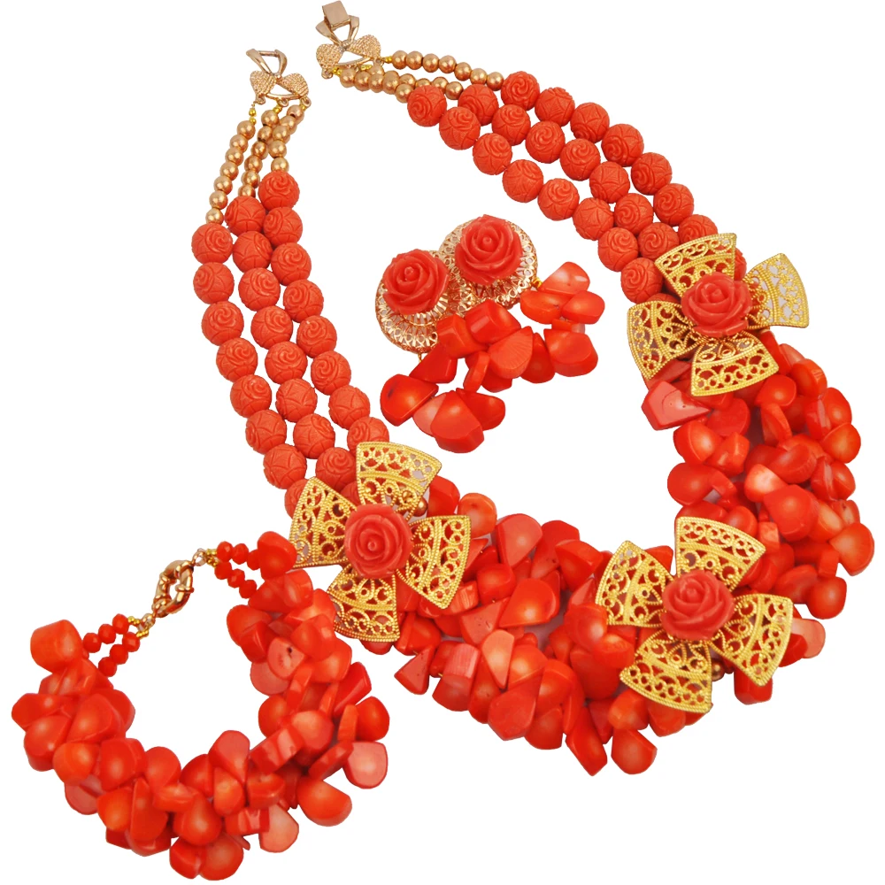 

Orange Nigerian Wedding African Beads Jewelry Set