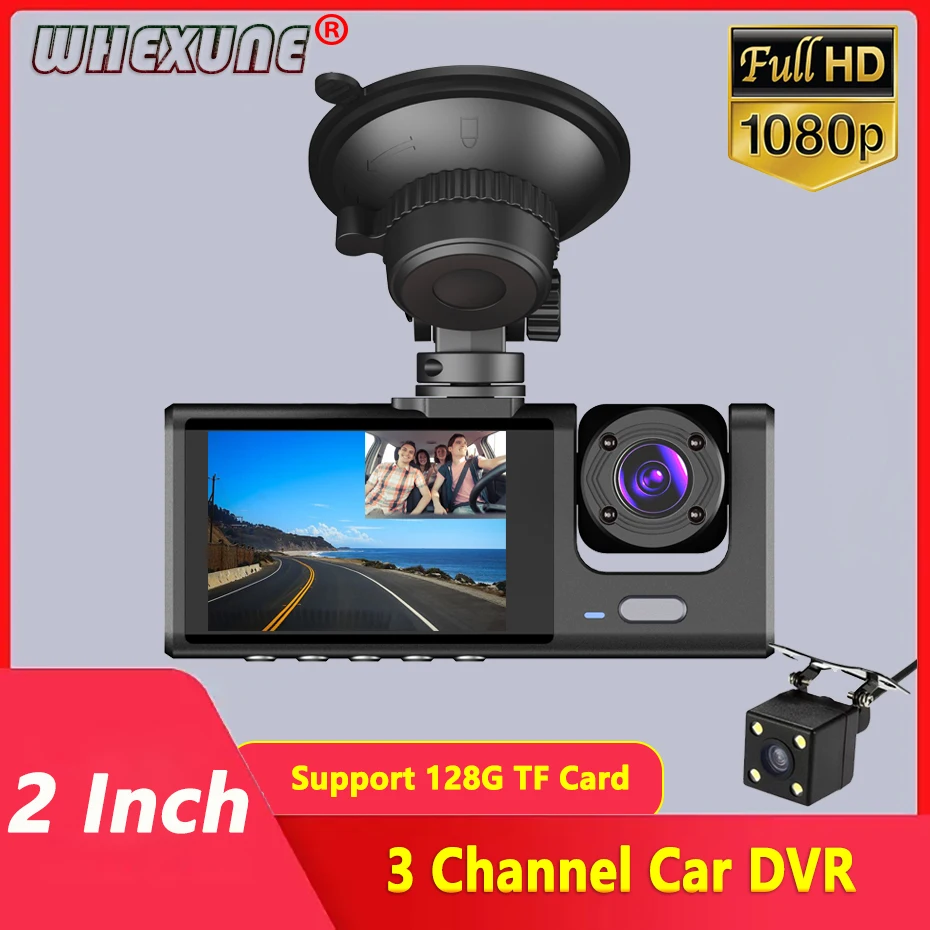 Dash Cam 3-Channel Camera Lens Car Dvr HD 1080P Dash Camera Dual Lens Dashcam Video Recorder Black Box 24Hour Parking Monitoring