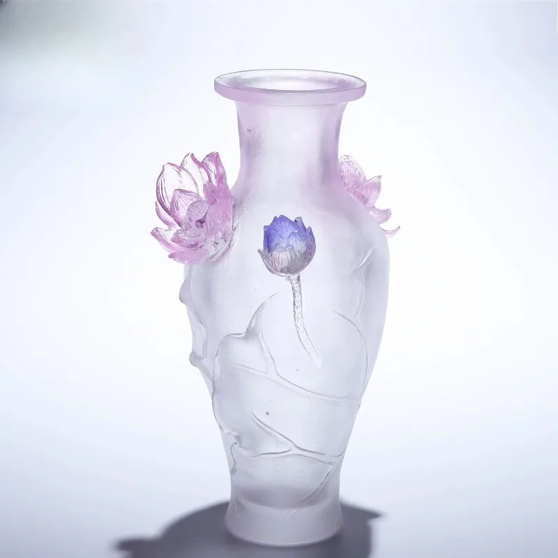 Glazed lotus flower offering vase ornament living room Bogu frame flower arrangement decoration crystal handicraft gift