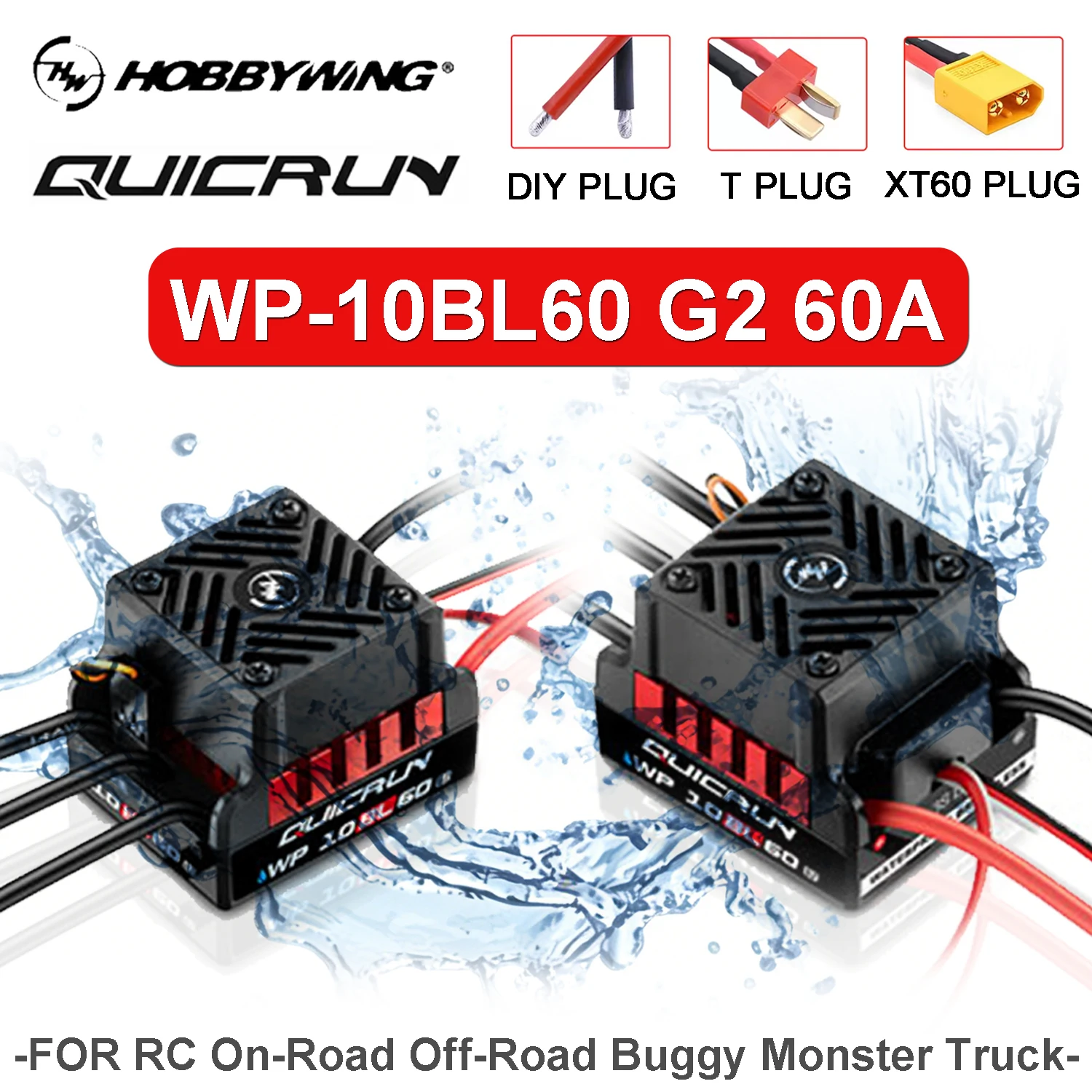 

HOBBYWING QuicRun 1/10 RC Car Brushless ESC WP-10BL60 G2 60A Waterproof for RC On-road Racing Drift Off-road Buggy Monster Model