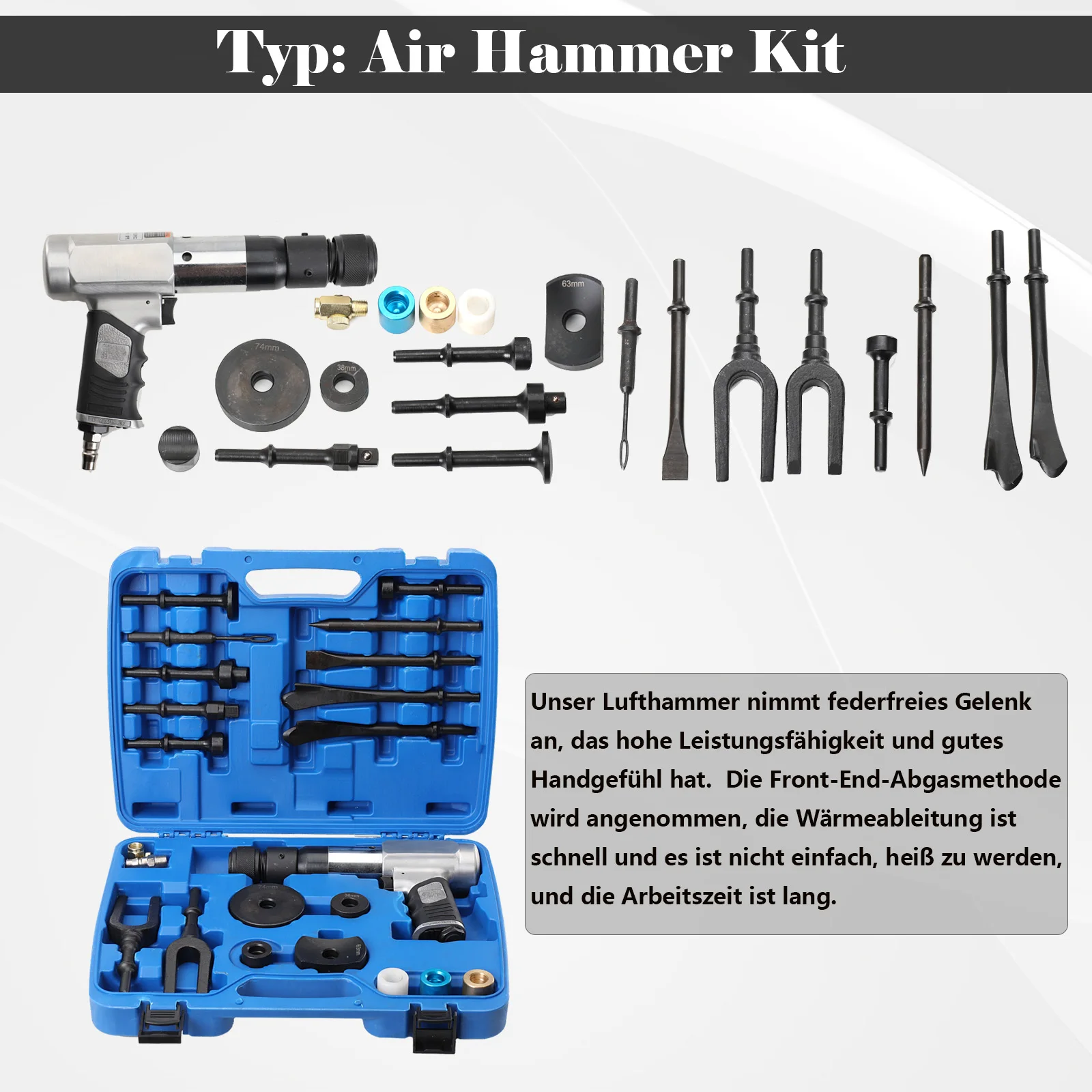 Ball Joint Disassembly Hammer Air Hammer Tool Set 16pcs Pneumatic Hammer Kit for Motor Vehicles and Workshop Cars